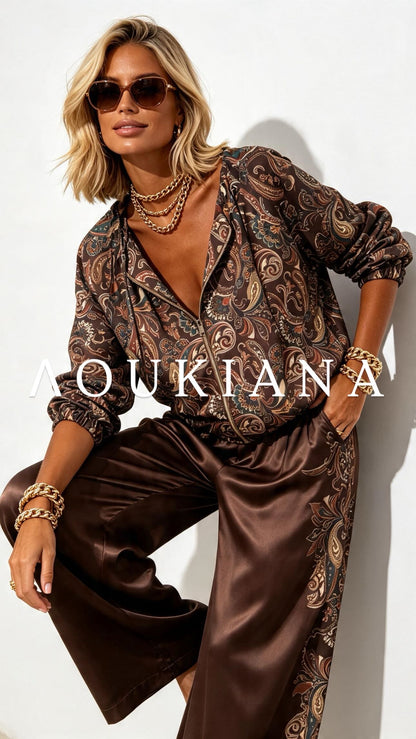 Printed set in brown colour