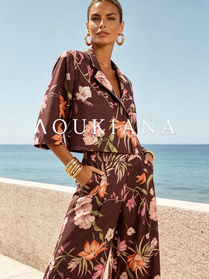 Flower Suit Set in Brown