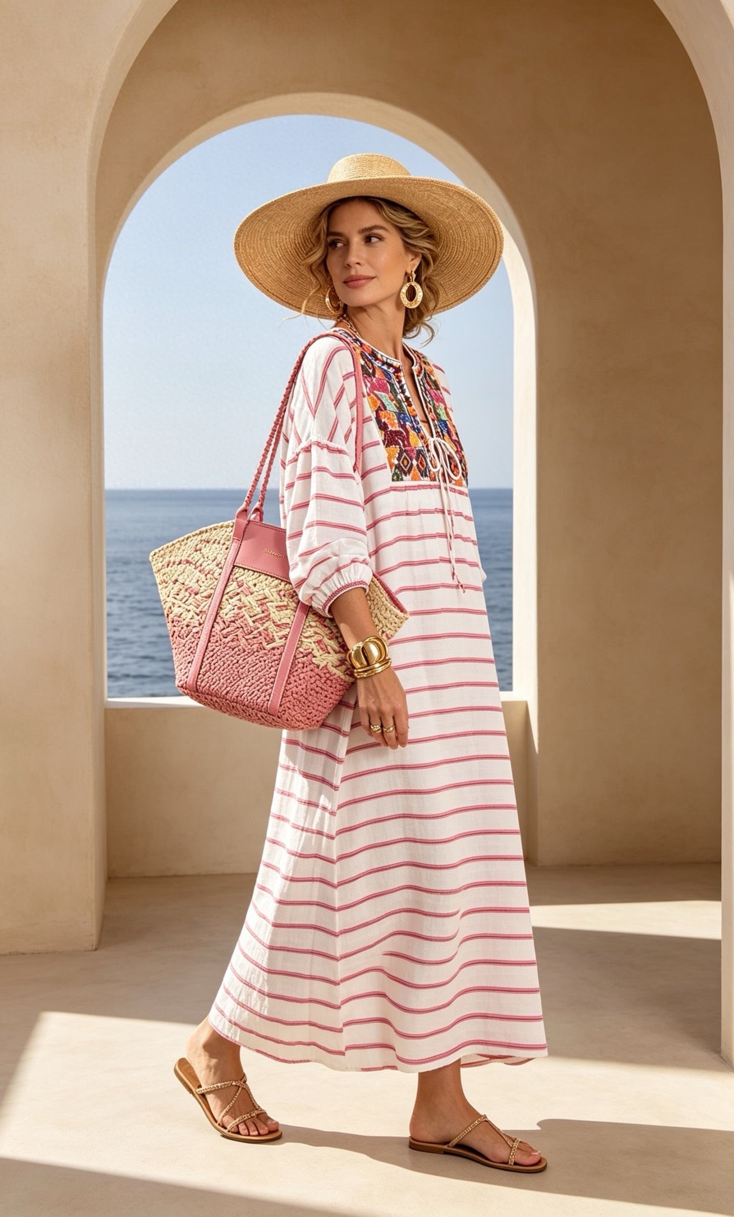 Embroidery striped dress
