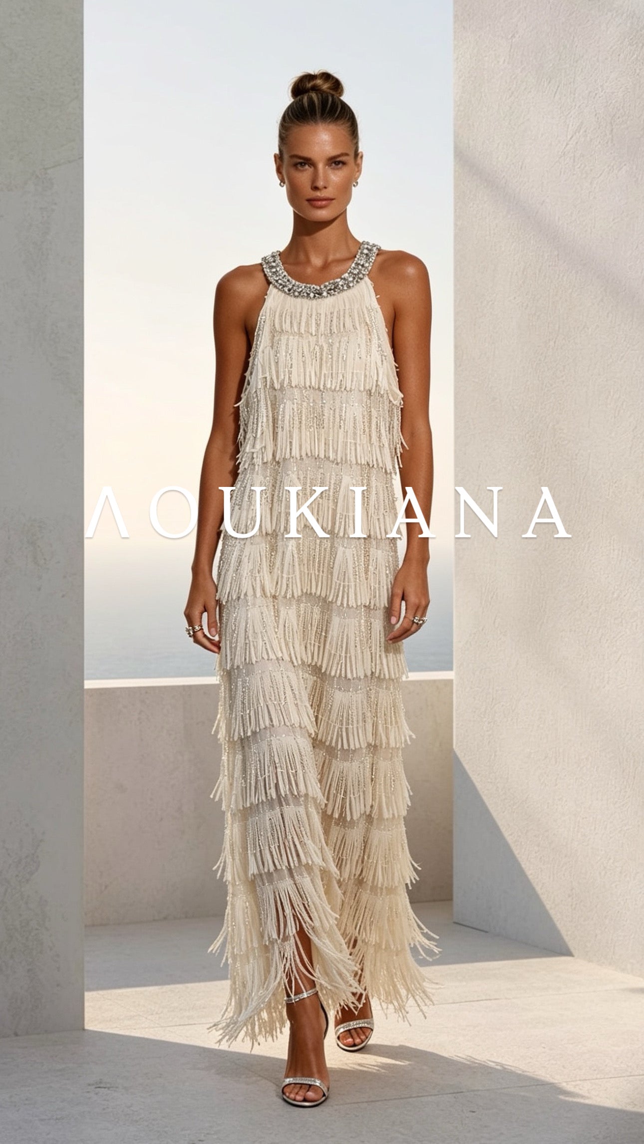 Maxi Fringe Dress in Cream