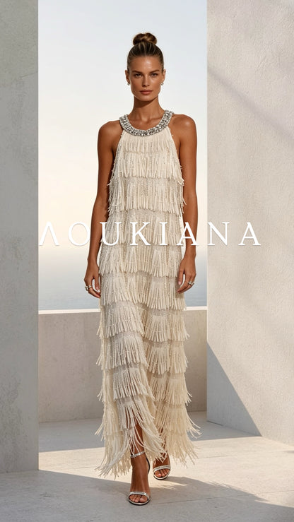 Maxi Fringe Dress in Cream