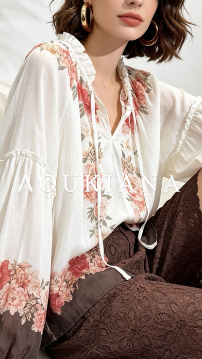 Blouse with Romantic Flower Print