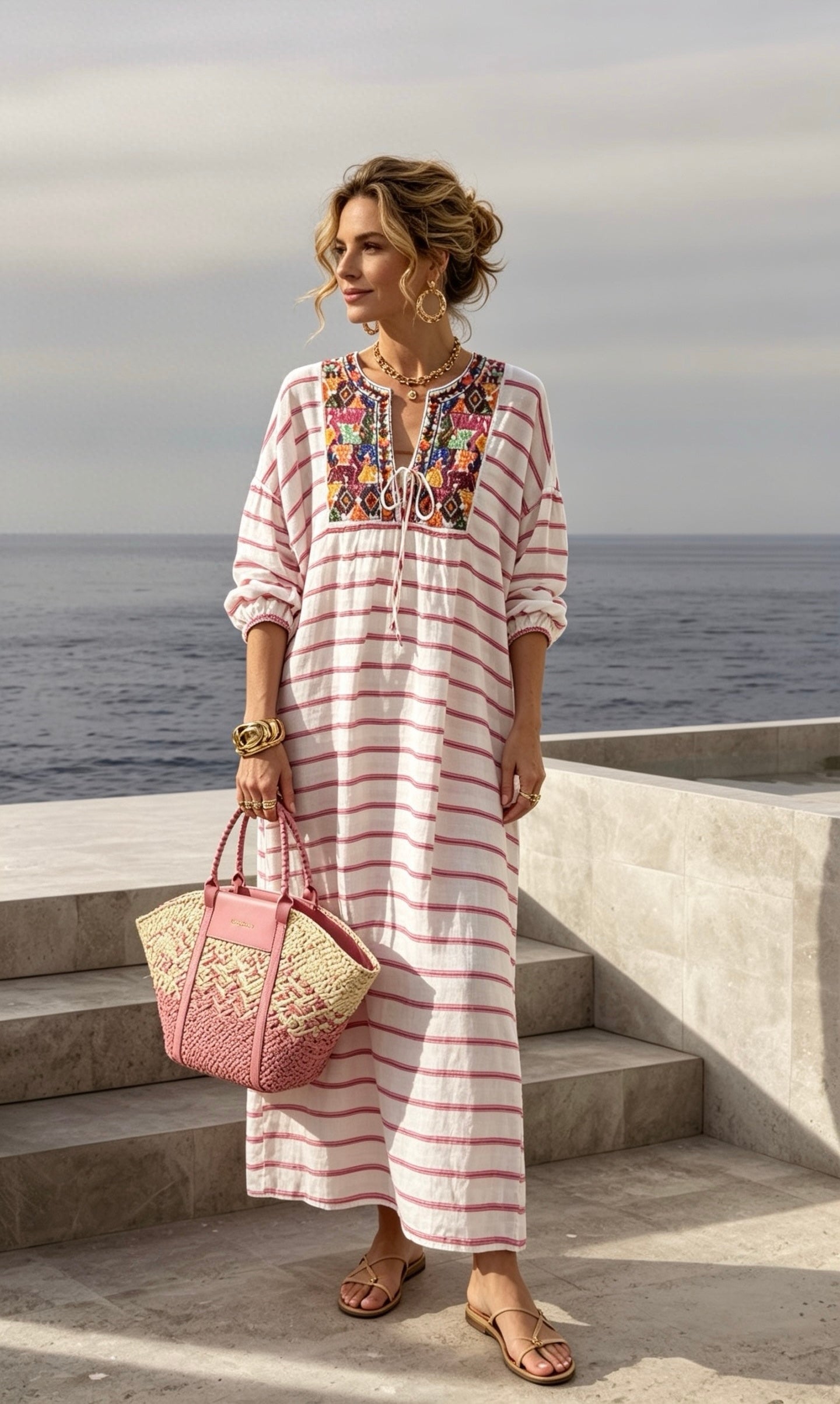 Embroidery striped dress