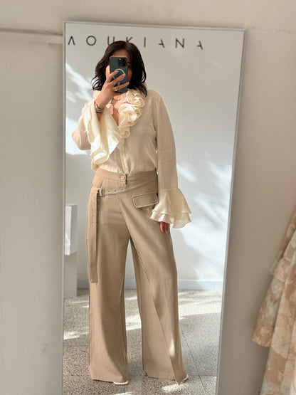 Wide Leg Trousers in Beige