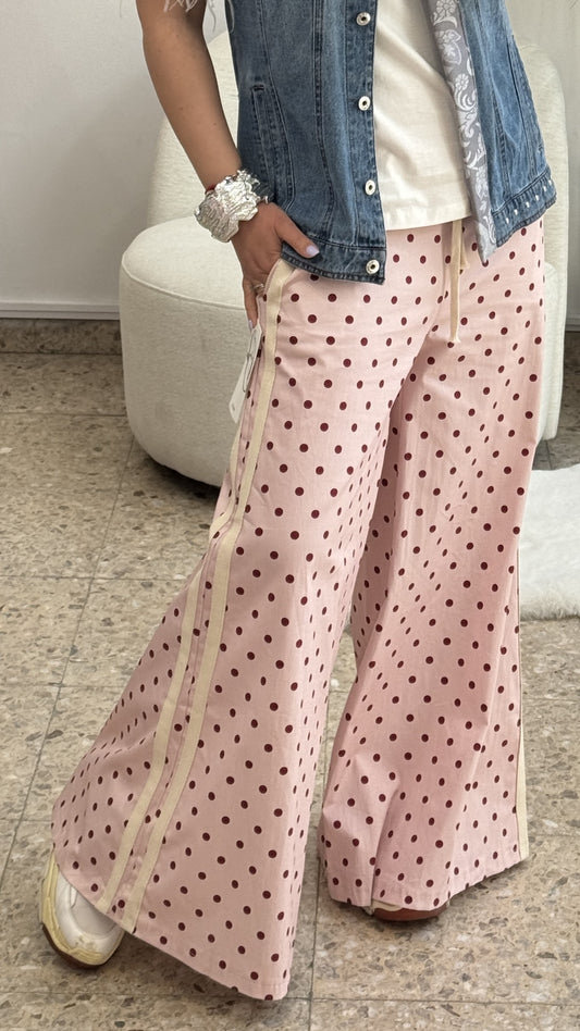 Wide Sweatpants in Polka Pink
