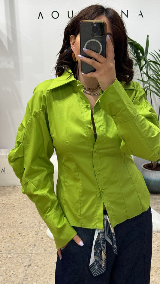 Balloon-Sleeve Shirt in Green