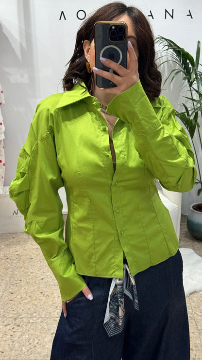 Balloon-Sleeve Shirt in Green