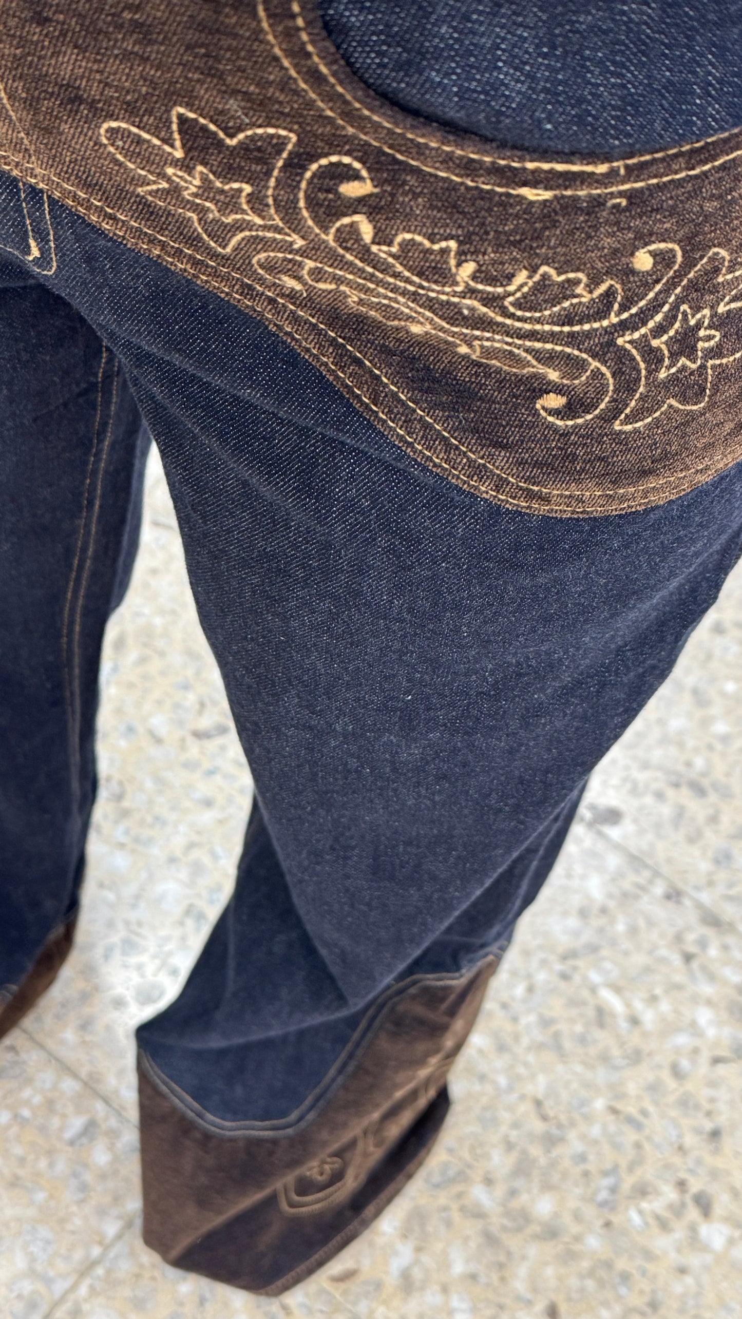 Blue Jeans with Brown Embroidery Details
