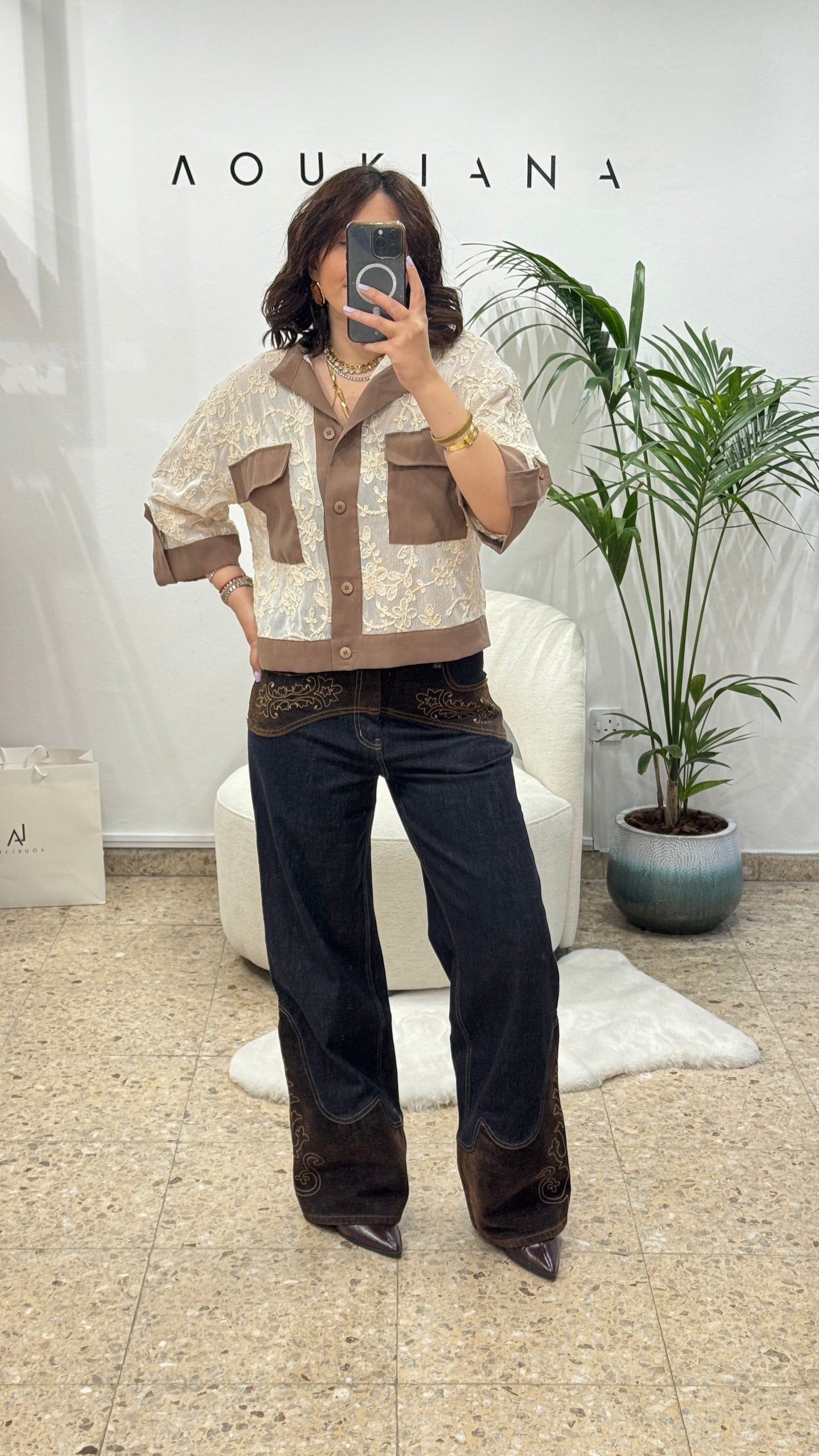 Blue Jeans with Brown Embroidery Details