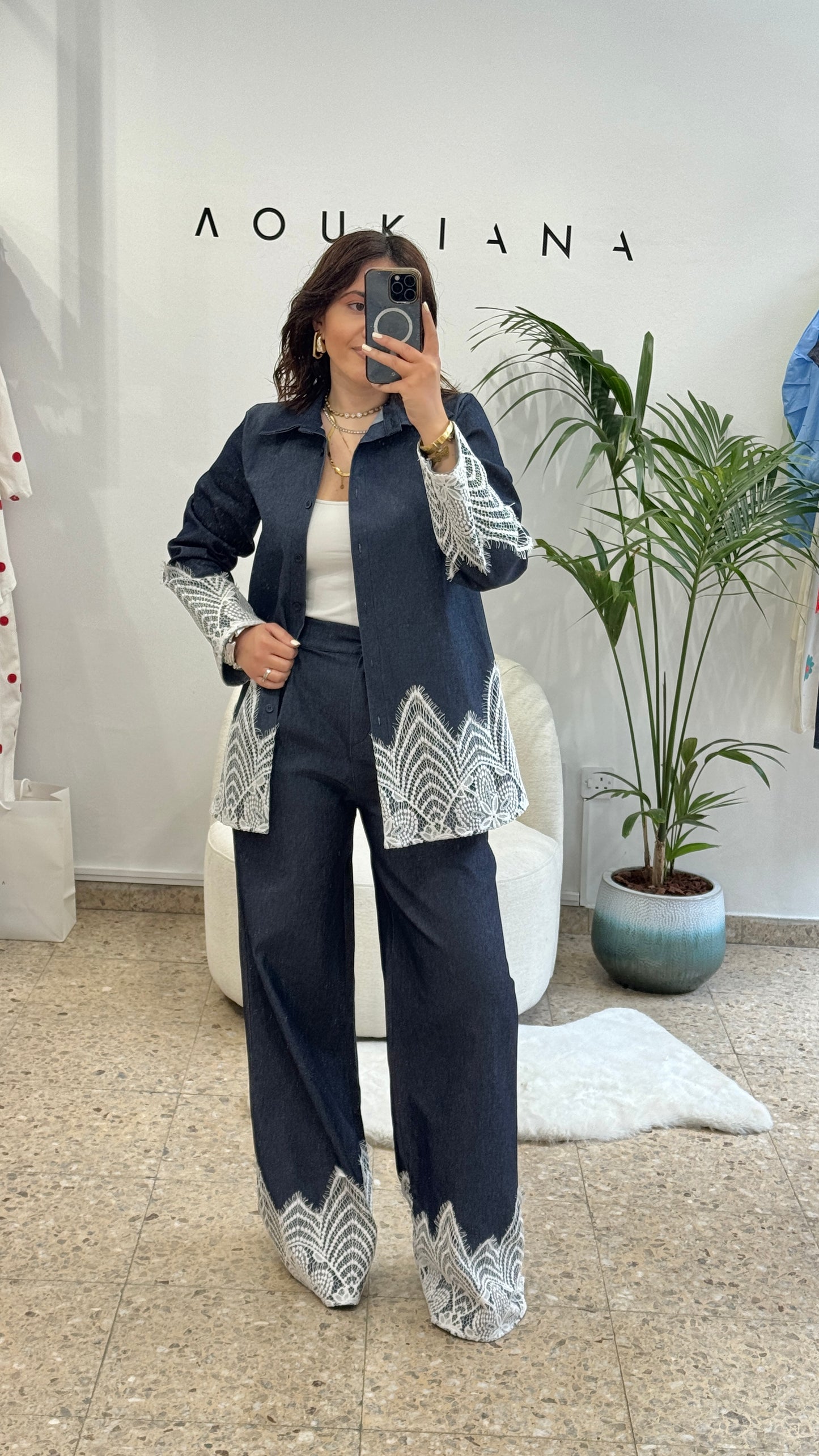 Denim Set with Lace Trim Details