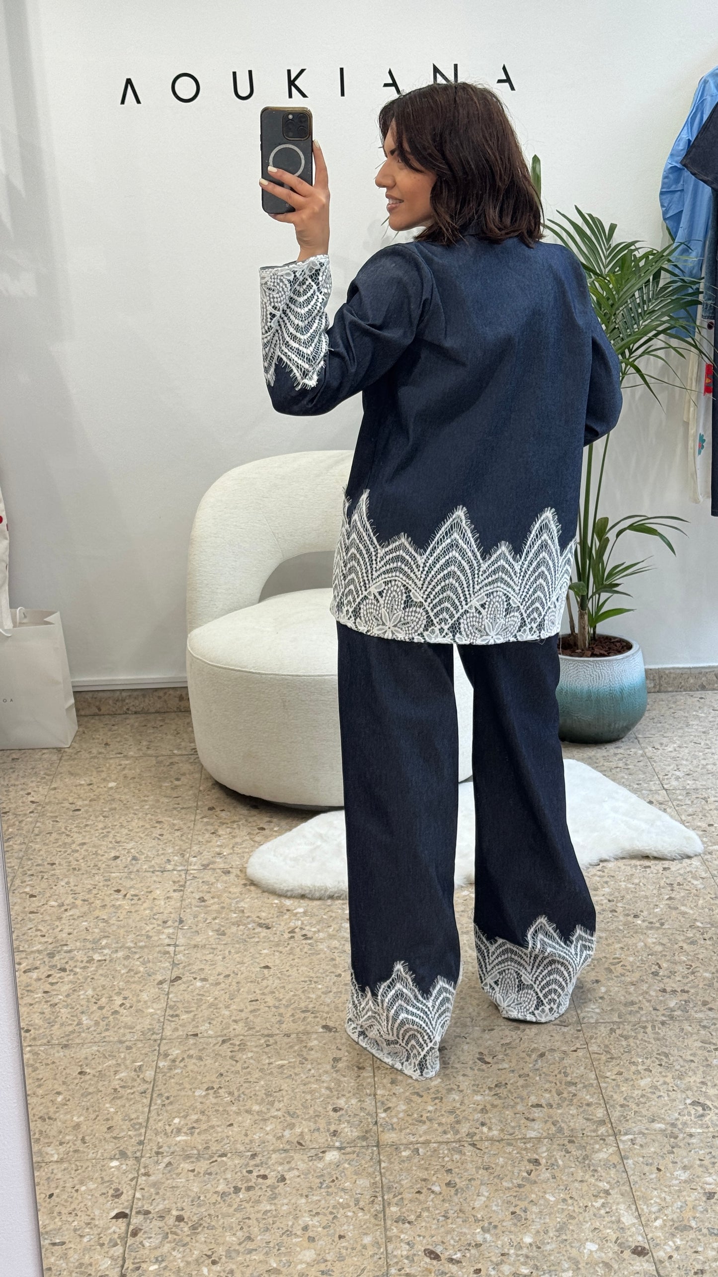 Denim Set with Lace Trim Details