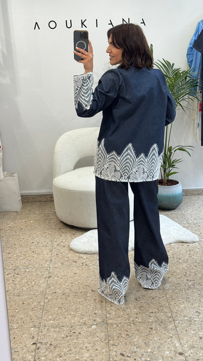 Denim Set with Lace Trim Details