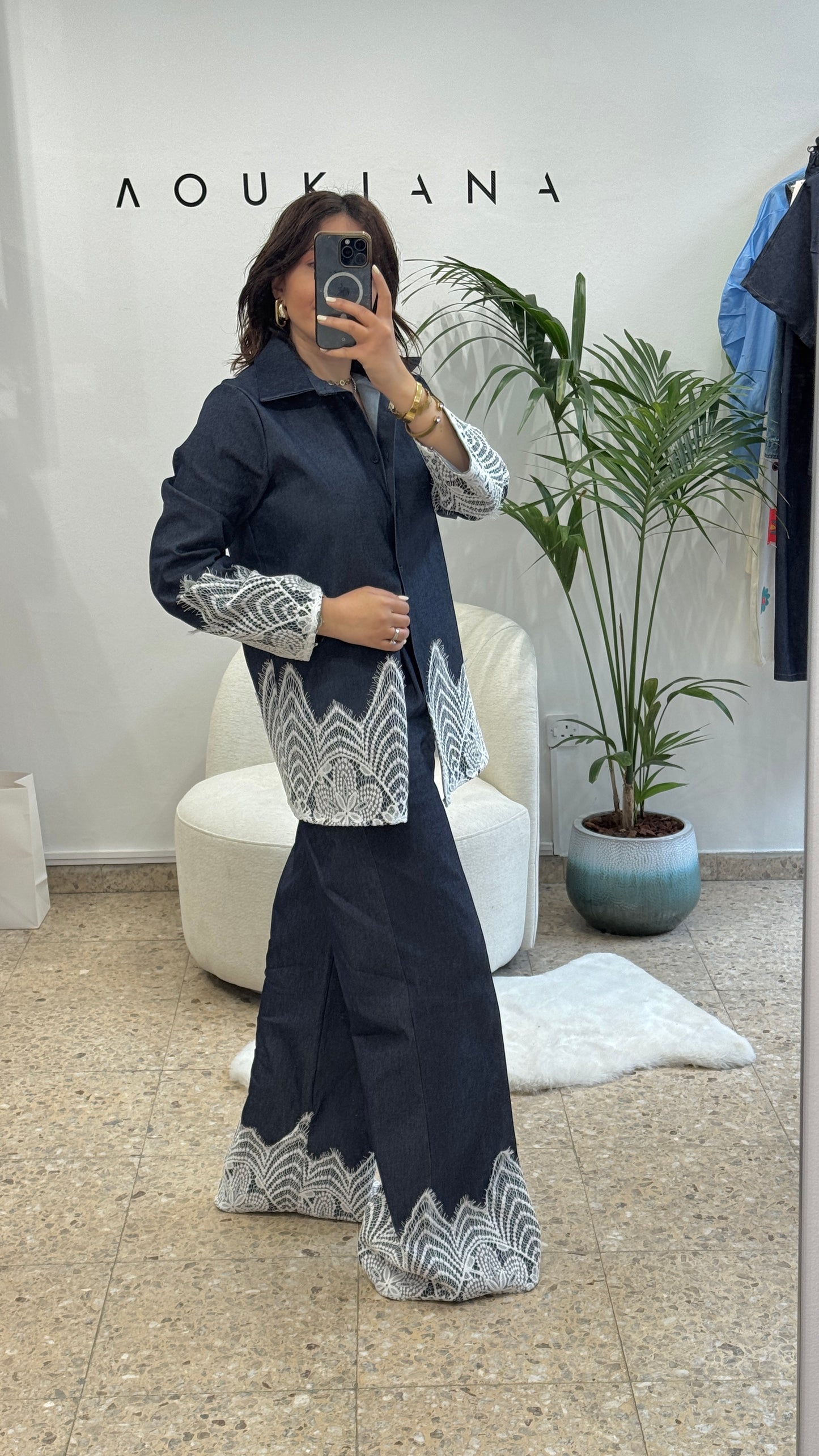 Denim Set with Lace Trim Details