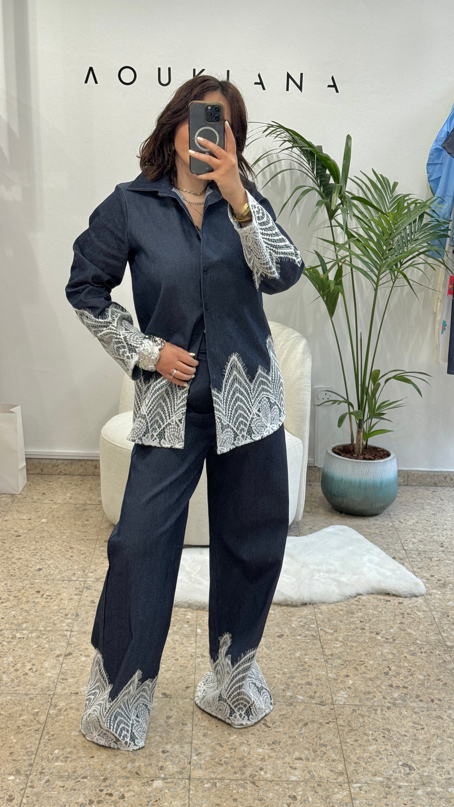 Denim Set with Lace Trim Details