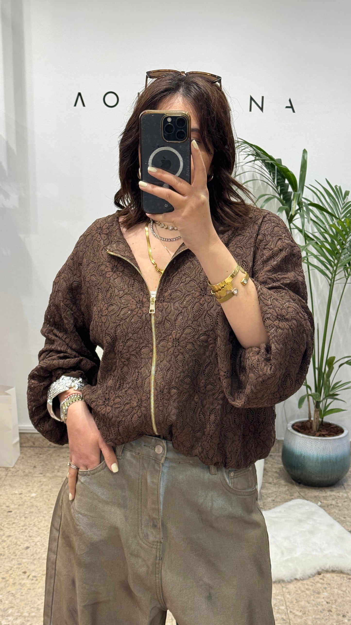 Bomber Jacket in Brown Lace