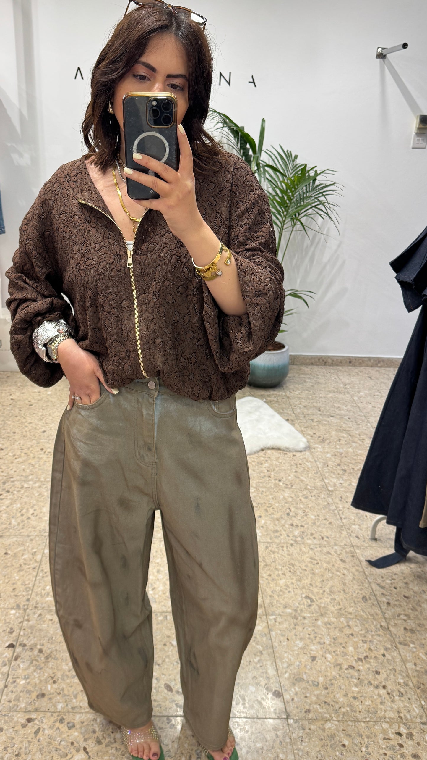 Bomber Jacket in Brown Lace