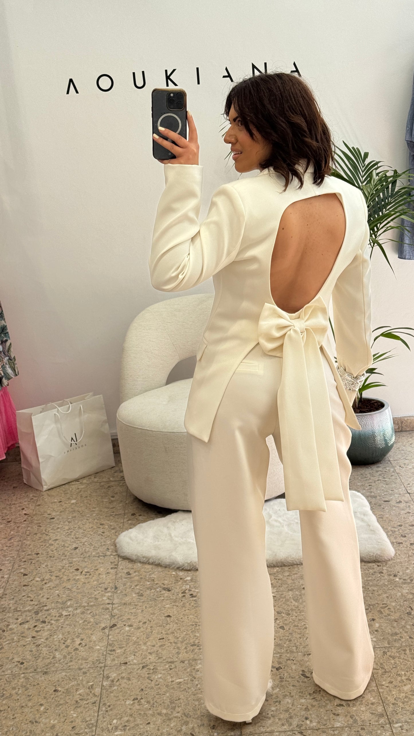 Suit Set with Bow Back in White