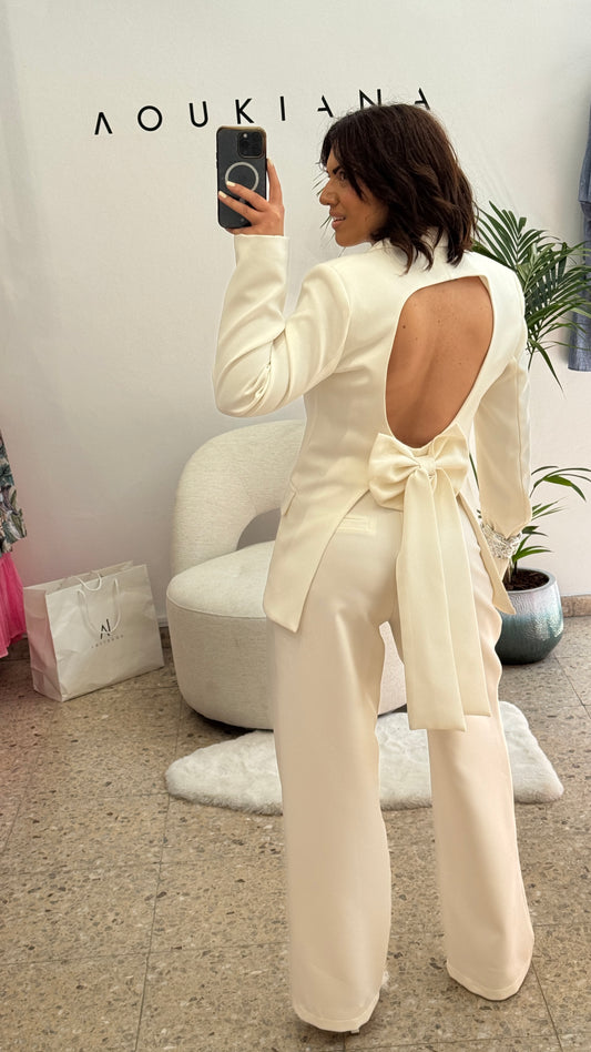 Suit Set with Bow Back in White