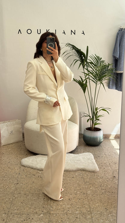 Suit Set with Bow Back in White