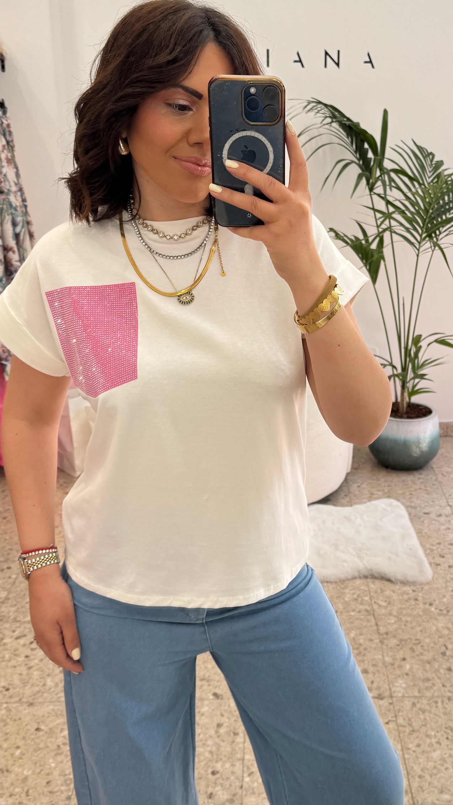 White T-Shirt with Pink Pocket