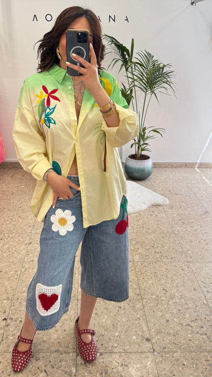 Embroidered Bermuda Jeans