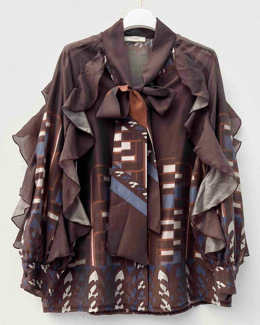 Tie-Front Shirt with Frill