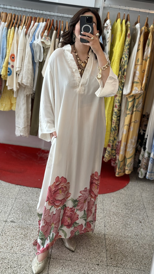 Maxi Dress with Red Flower Print