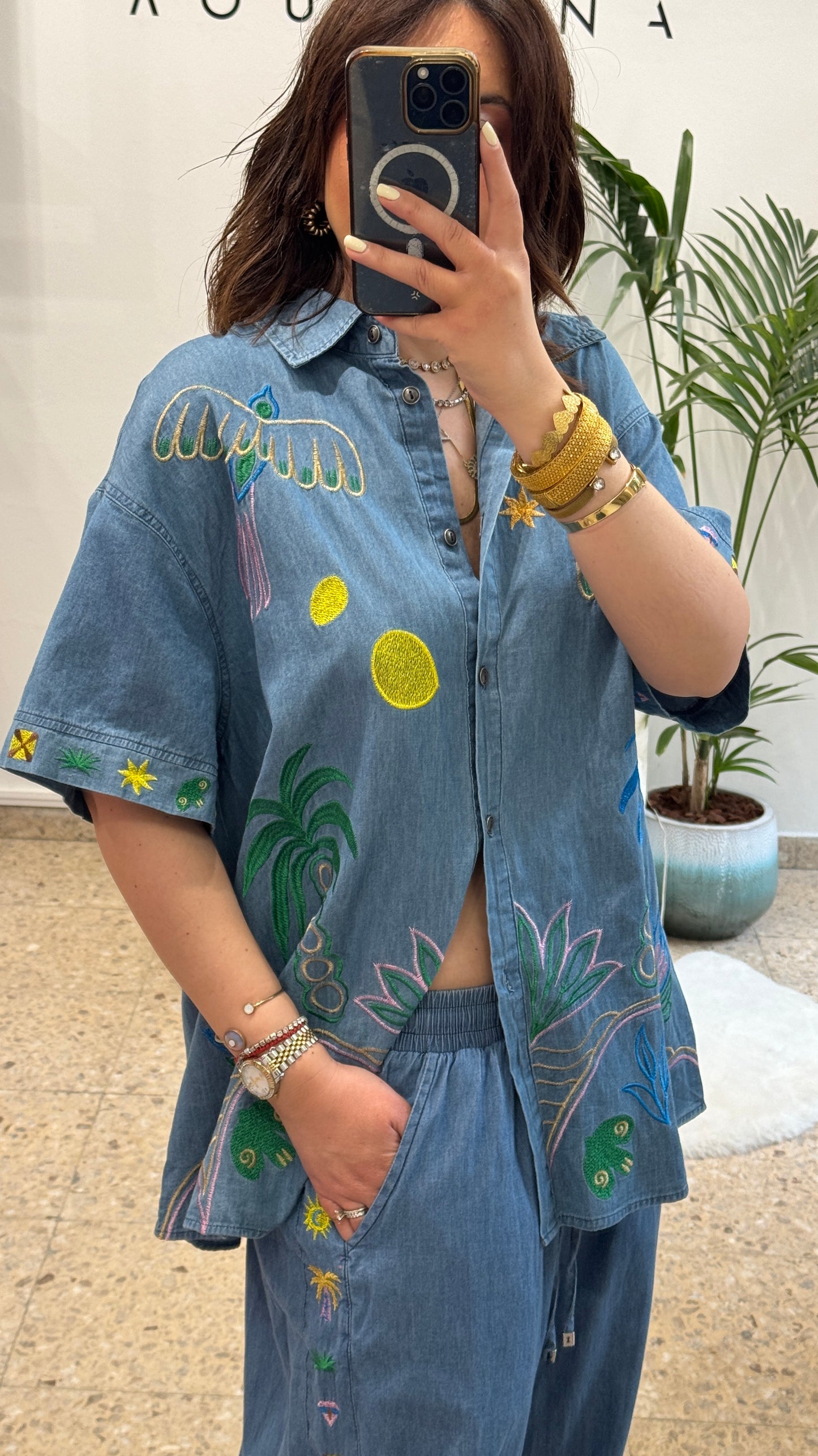 Embroidered Denim Set