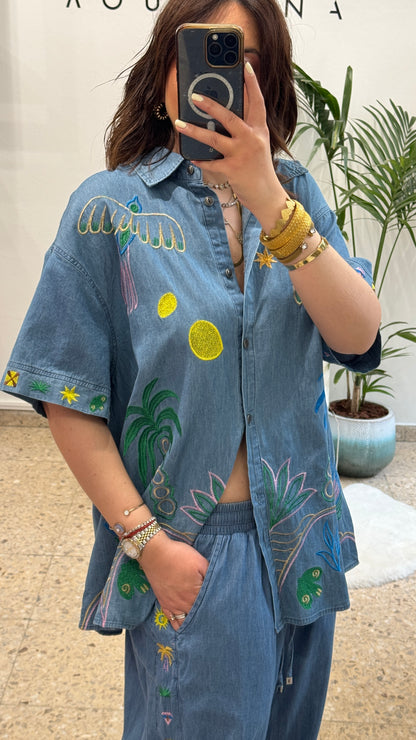 Embroidered Denim Set