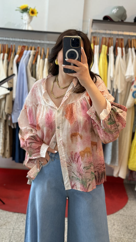 Relaxed Shirt in Pink Print
