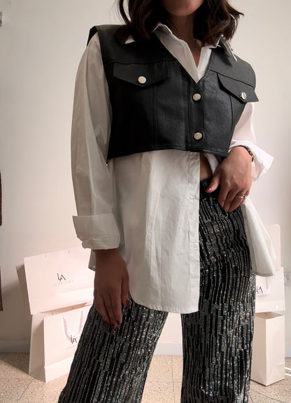 Shirt with Cropped Vest in Black