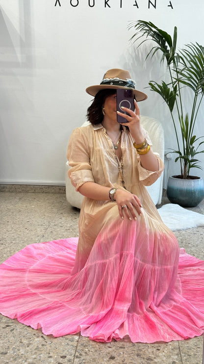 Airy Dress in Beige & Pink