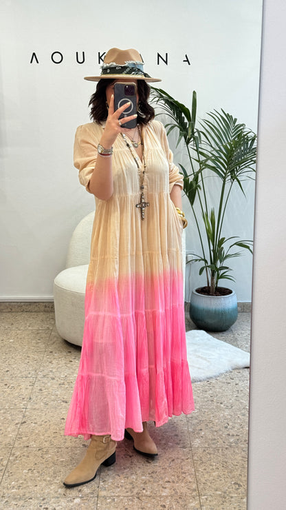 Airy Dress in Beige & Pink