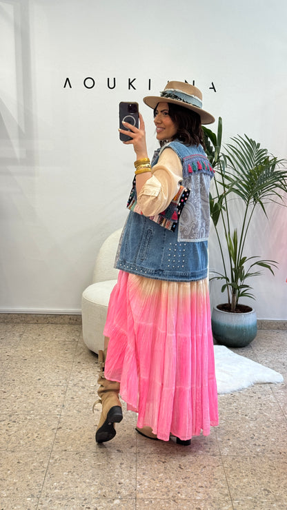 Airy Dress in Beige & Pink