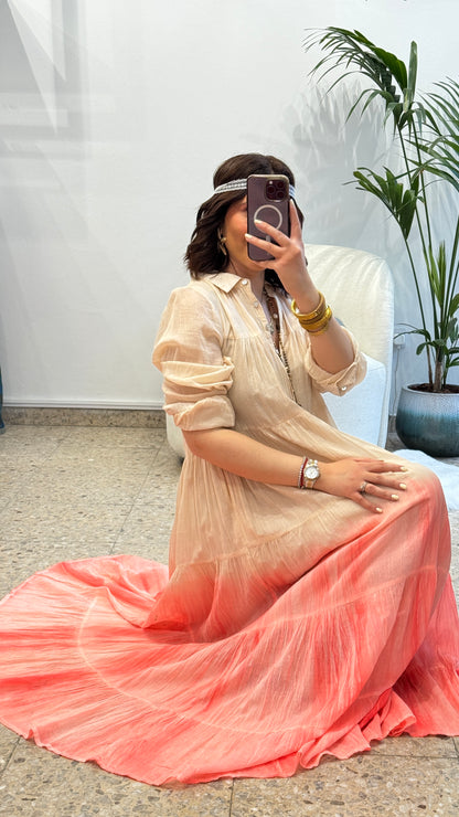 Airy Dress in Beige & Pink