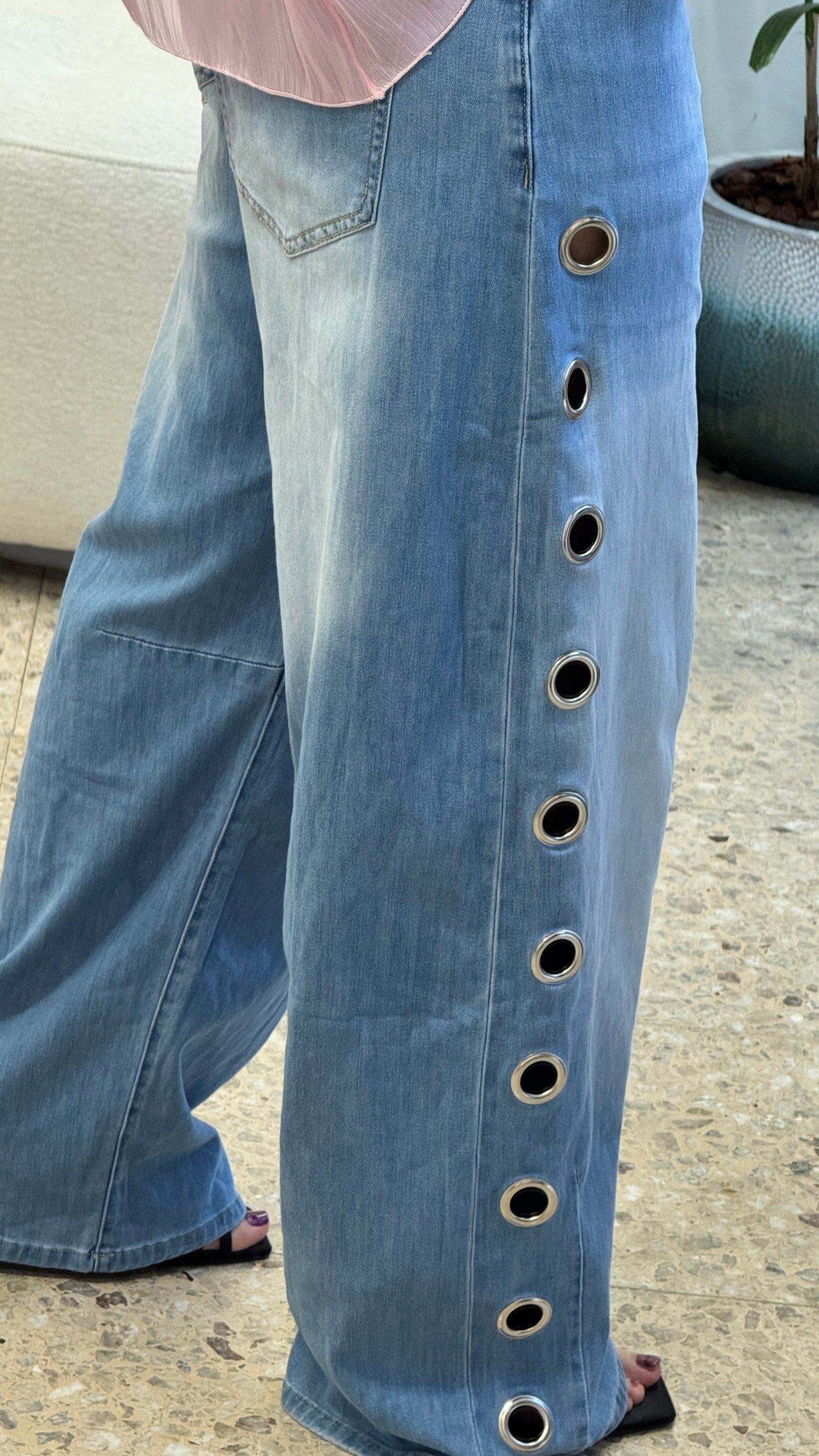 Blue Jeans with Grommet Details