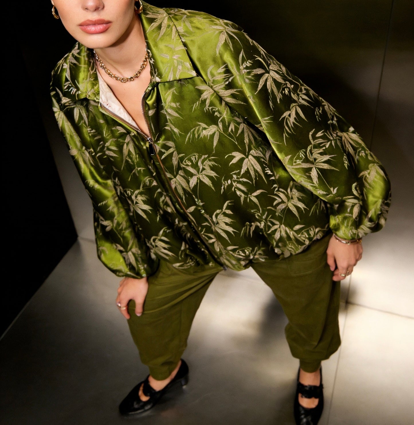 Bomber Jacket in Green Print