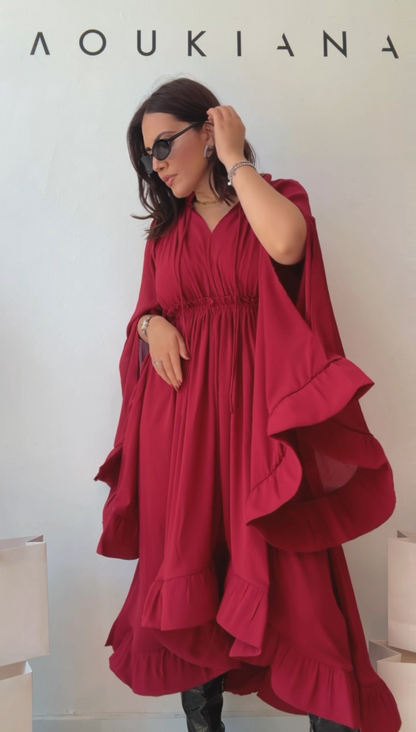 Midi Dress in Berry Red