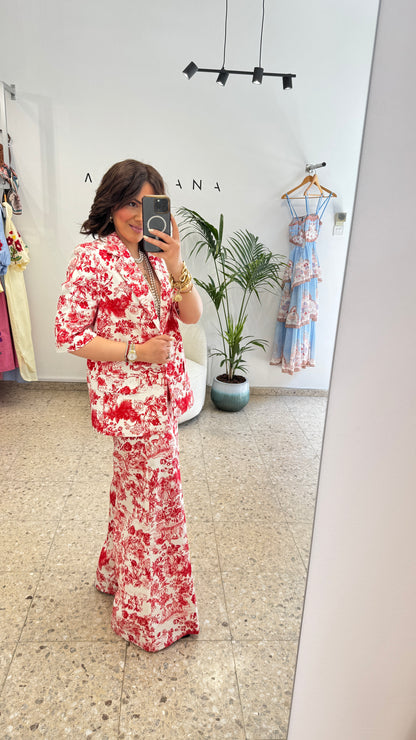 Floral Suit Set in Red & White
