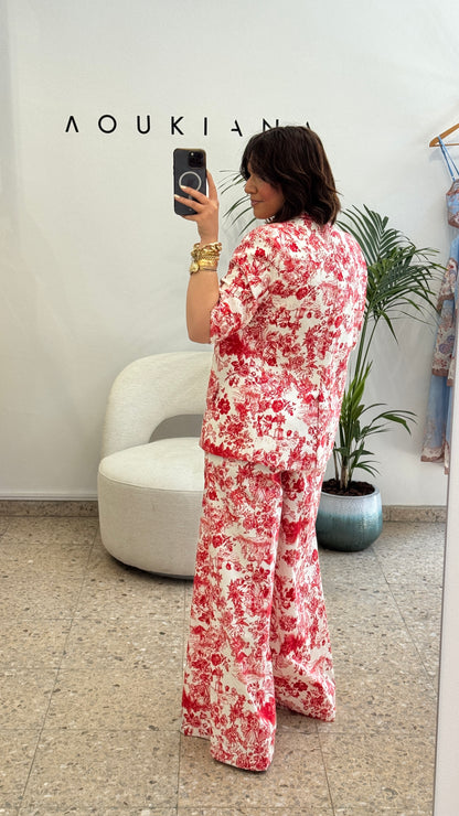 Floral Suit Set in Red & White