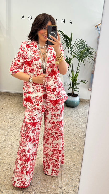 Floral Suit Set in Red & White