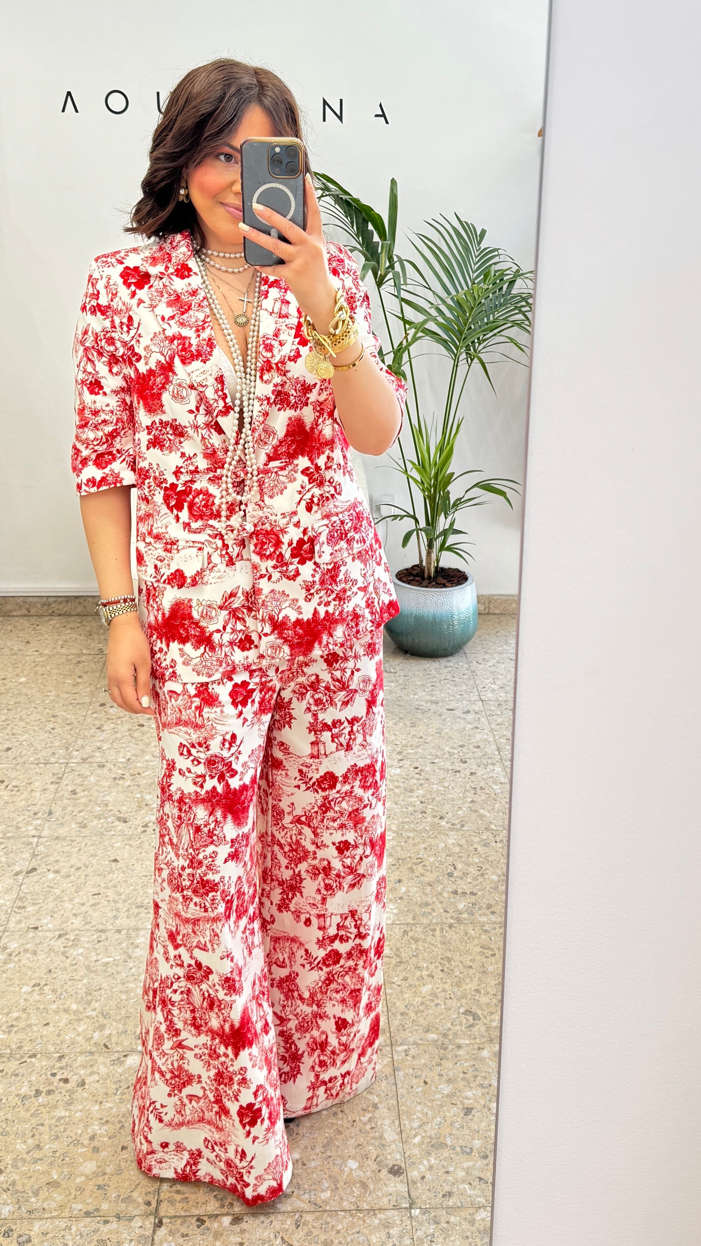 Floral Suit Set in Red & White