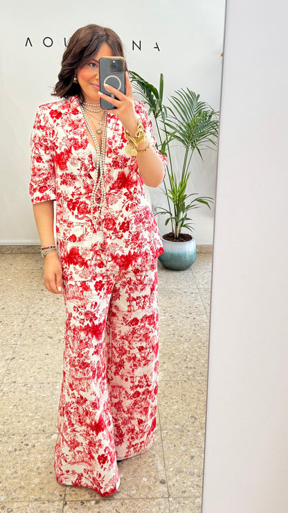 Floral Suit Set in Red & White
