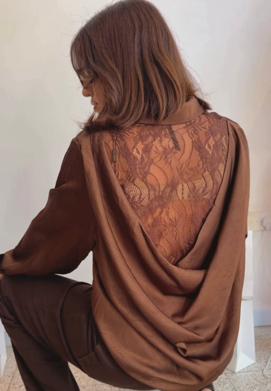 Shirt with Lace Back in Brown