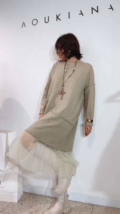 Dress in Khaki with Lace Detail