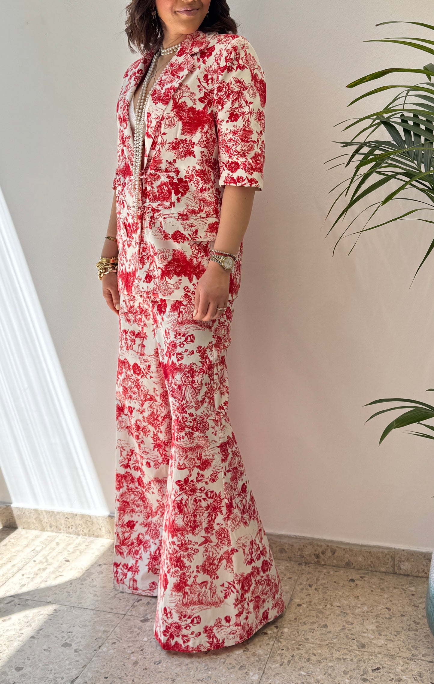 Floral Suit Set in Red & White