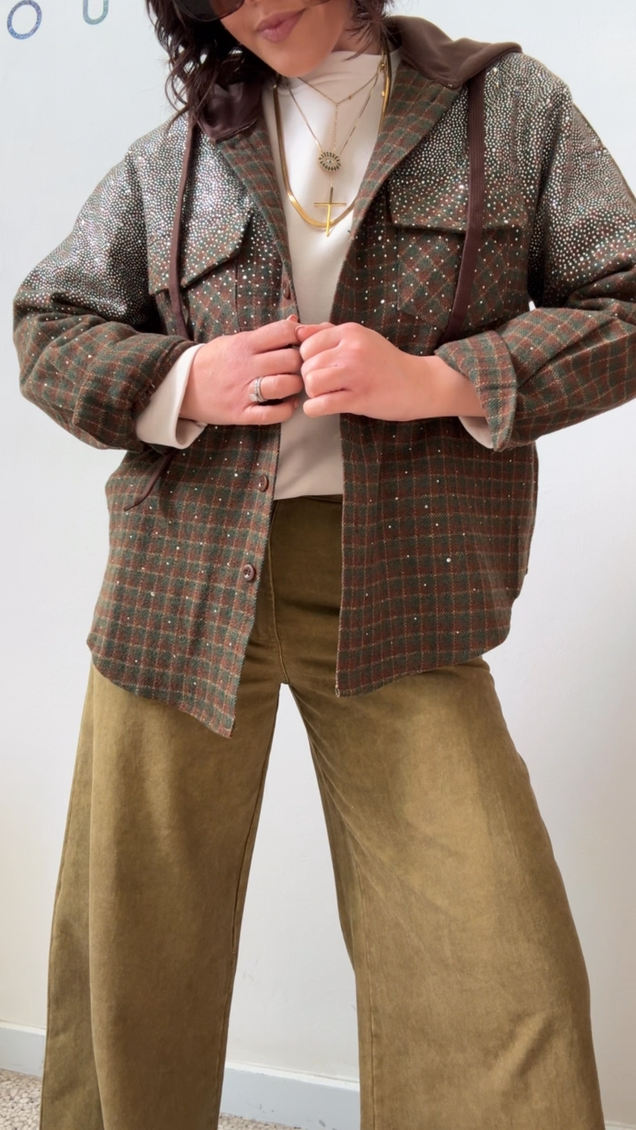 Hooded Shirt in Checkered Print