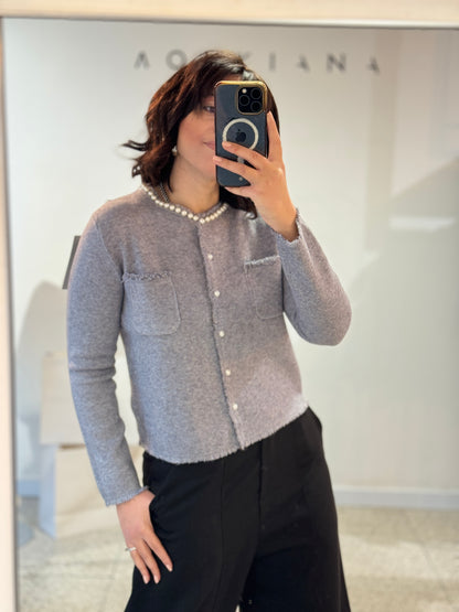 Gray Cardigan with Pearls