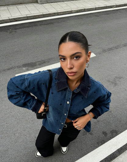 Denim Shirt with Heart Details