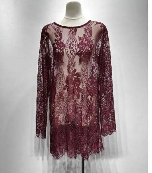 Lace Dress-Top in Bordeaux